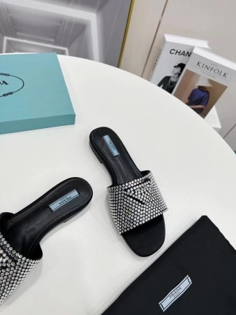 PRADA WOMEN’S SATIN SLIDES WITH CRYSTALS – PSD085