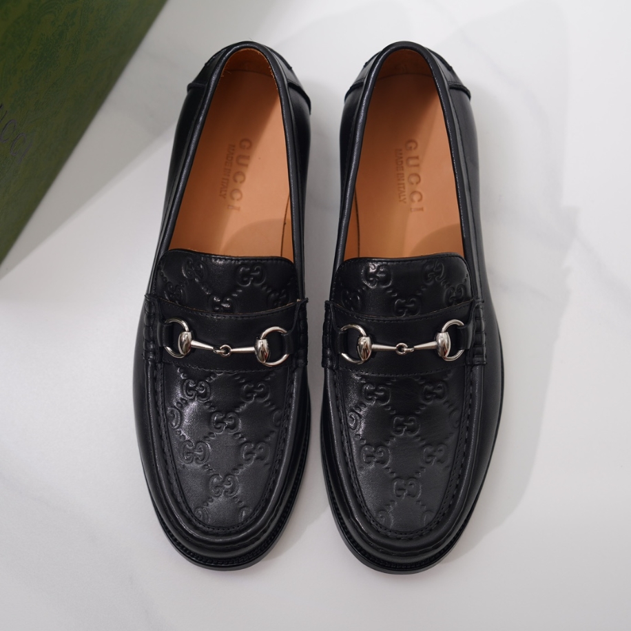 GUCCI LEATHER GC LOGO HORSEBIT BLACK LOAFER – GL056