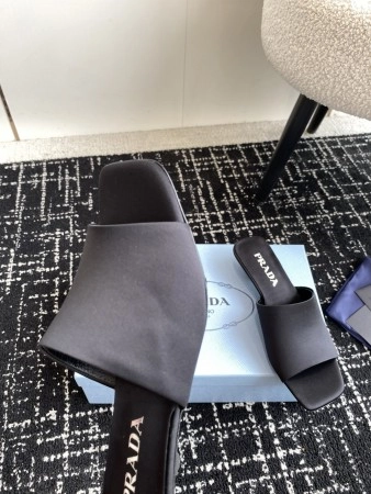 PRADA HEELED SLIDES 35MM IN BLACK SATIN – PSD066