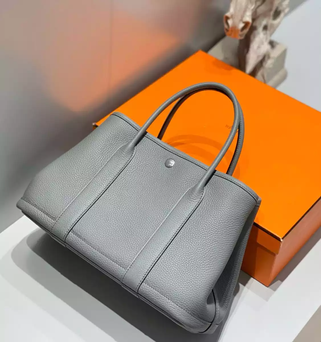 Hermes Garden Party 30 Bag In Gris Meyer Taurillon Leather – HW072