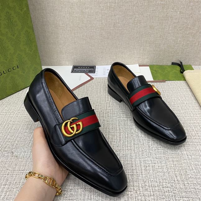 GUCCI GG WEB BLACK LEATHER LOAFER – GL051