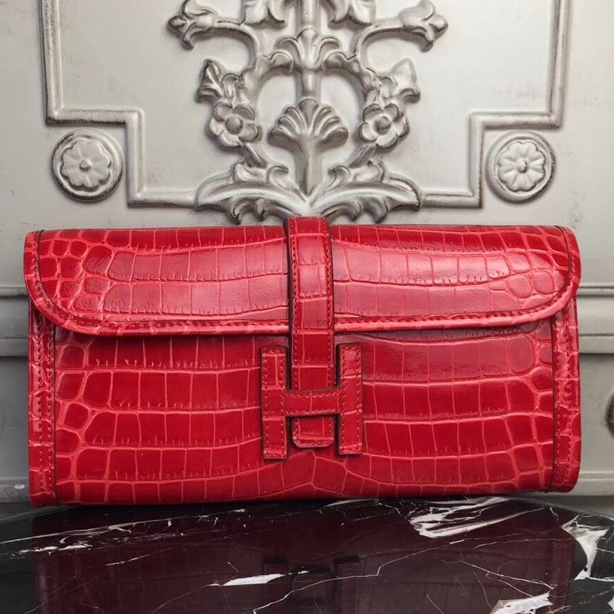 Hermes Jige Elan 29 Clutch In Red Crocodile Leather – HW110