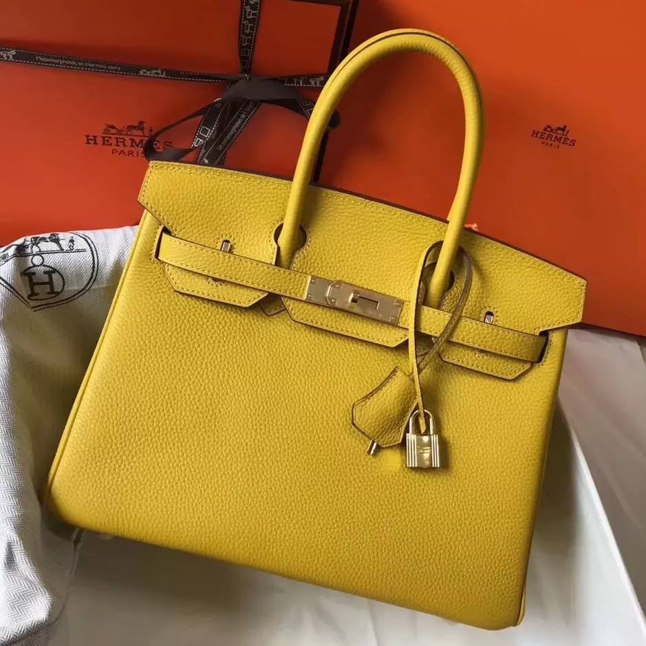 Hermes Birkin 30cm Bag In Yellow Clemence Leather GHW – HW020