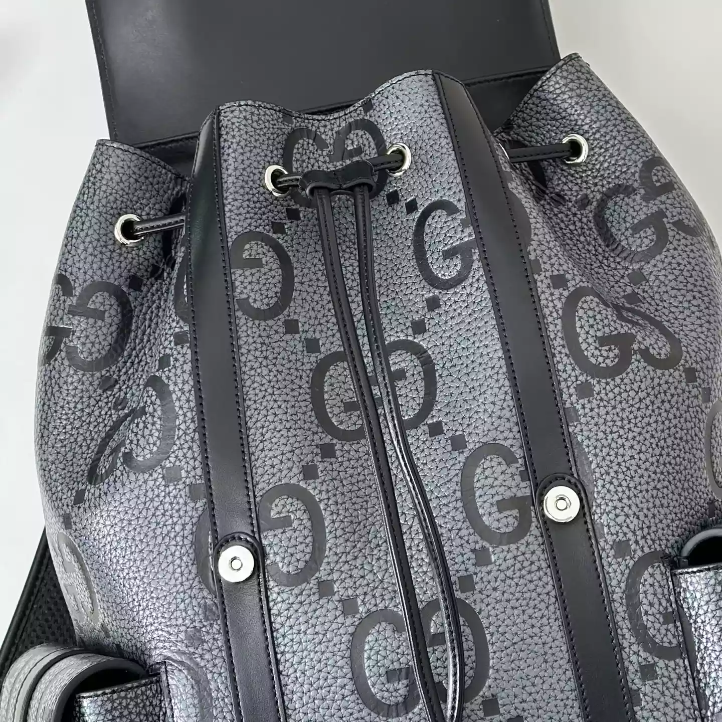 GG jumbo large backpack in grey and black GG leather – BG076