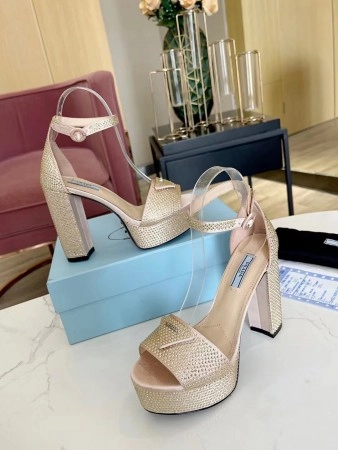 PRADA PLATFORM SANDALS 135MM IN GOLD SATIN WITH CRYSTALS – PSD012