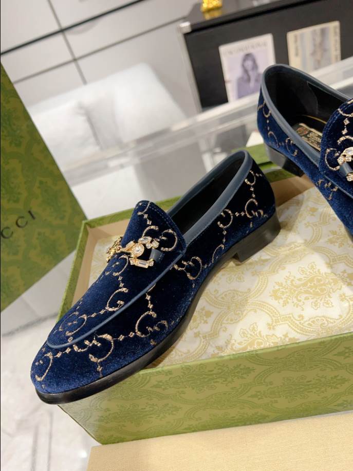 Gucci Jordaan Velvet Blue Leather Loafer – GL075