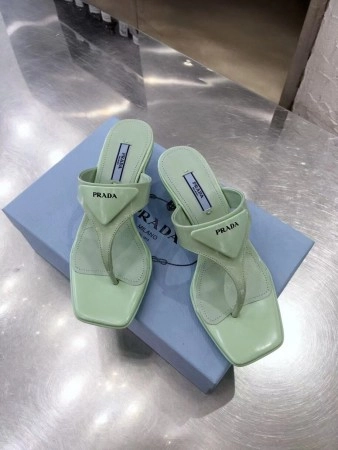 PRADA HEELED THONG SANDALS IN AQUA BRUSHED LEATHER – PSD051