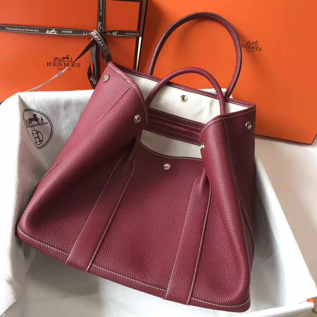 Hermes Garden Party 30 Bag In Bordeaux Taurillon Leather – HW081