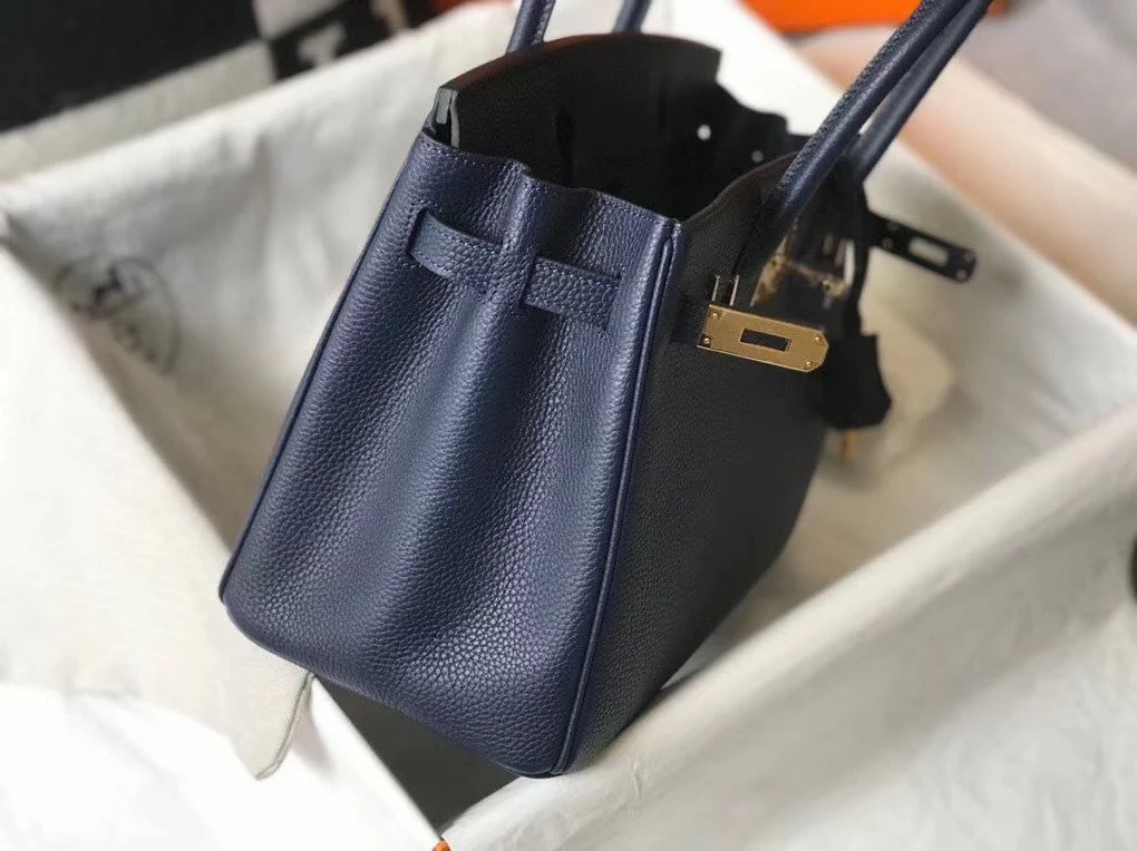 Hermes Birkin 30cm Bag In Dark Blue Clemence Leather GHW – HW035