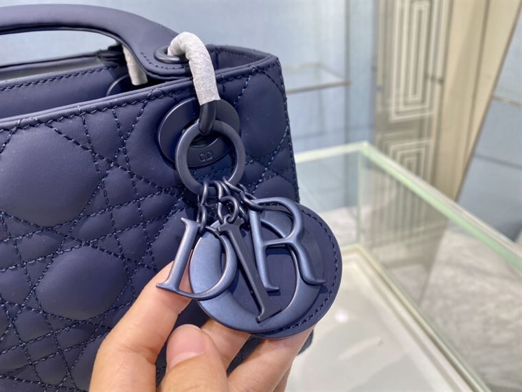 MEDIUM ULTRAMATTE LADY DIOR BAG INDIGO BLUE ULTRAMATTE CANNAGE CALFSKIN – DOB001