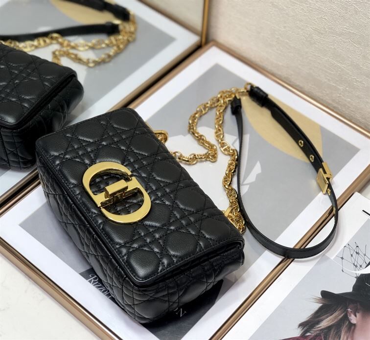 DIOR MEDIUM DIOR CARO BAG BLACK SUPPLE CANNAGE CALFSKIN – DOB013