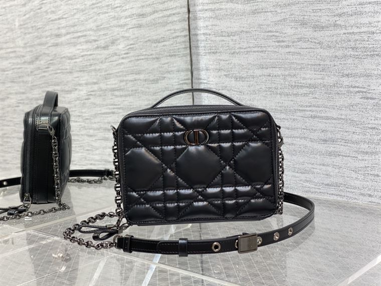 DIOR CARO BOX BAG BLACK QUILTED MACROCANNAGE CALFSKIN – DOB071