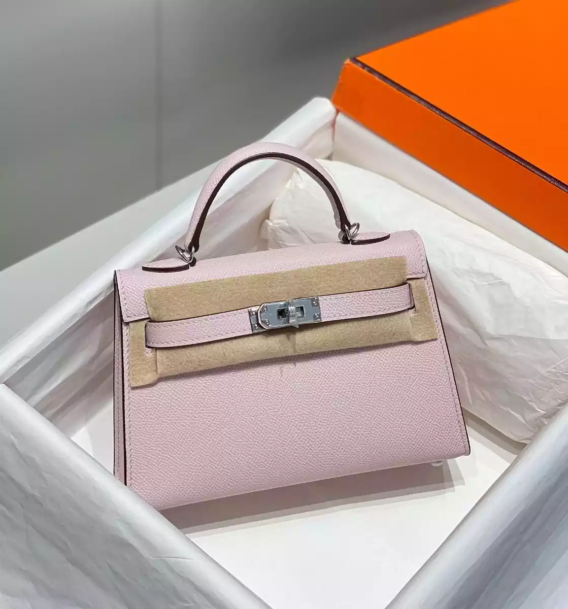 Hermes Kelly Mini II Bag In Mauve Pale Epsom Leather PHW – HW127