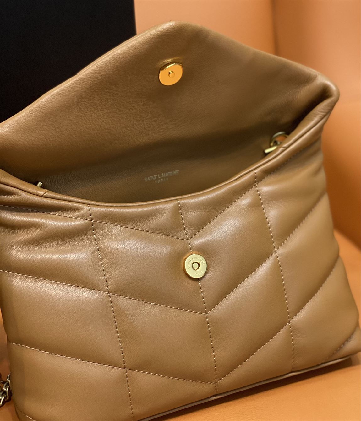 YSL PUFFER TOY BROWN BAG IN QUILTED LAMBSKIN – YB056