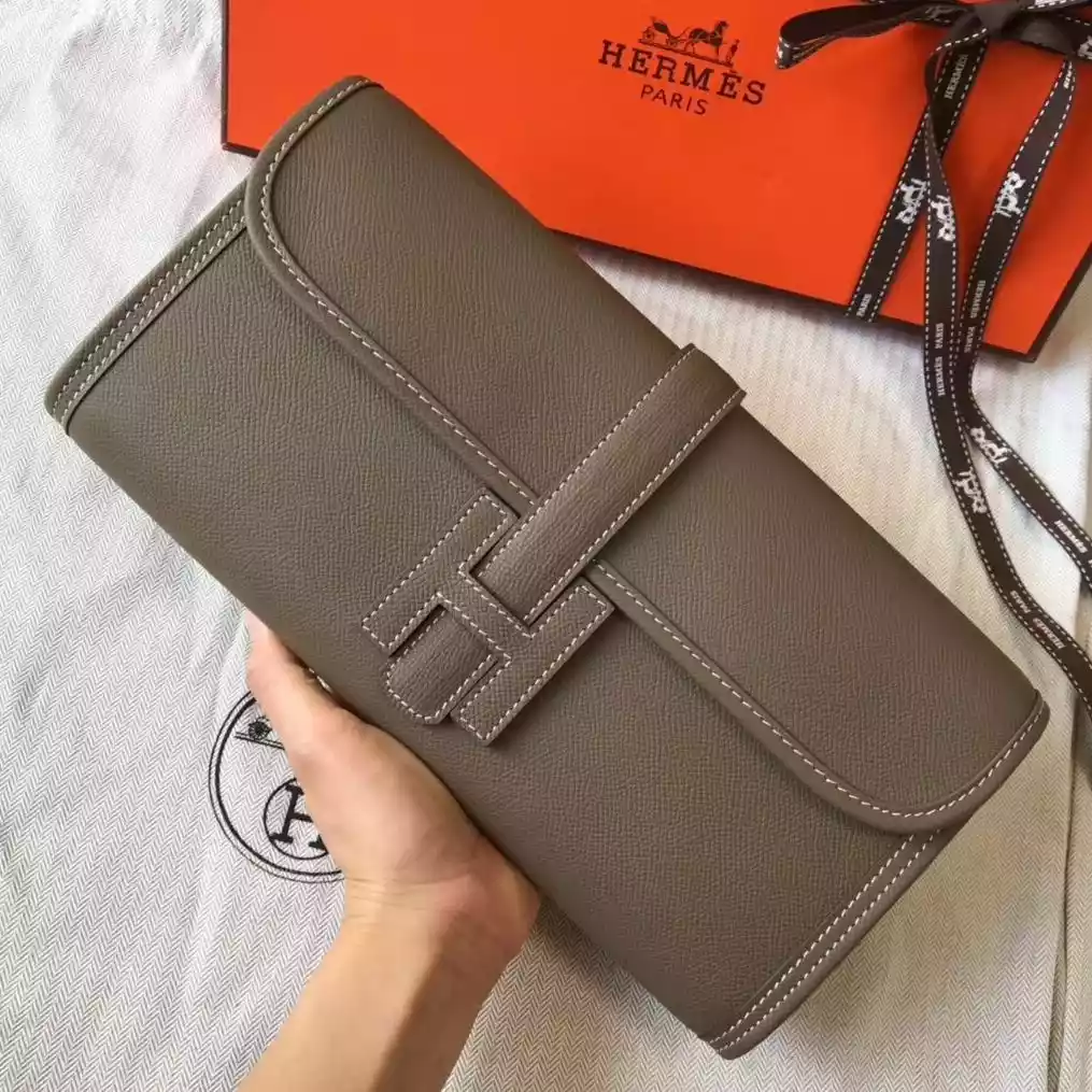 Hermes Jige Elan 29 Clutch In Taupe Grey Epsom Leather- HW103