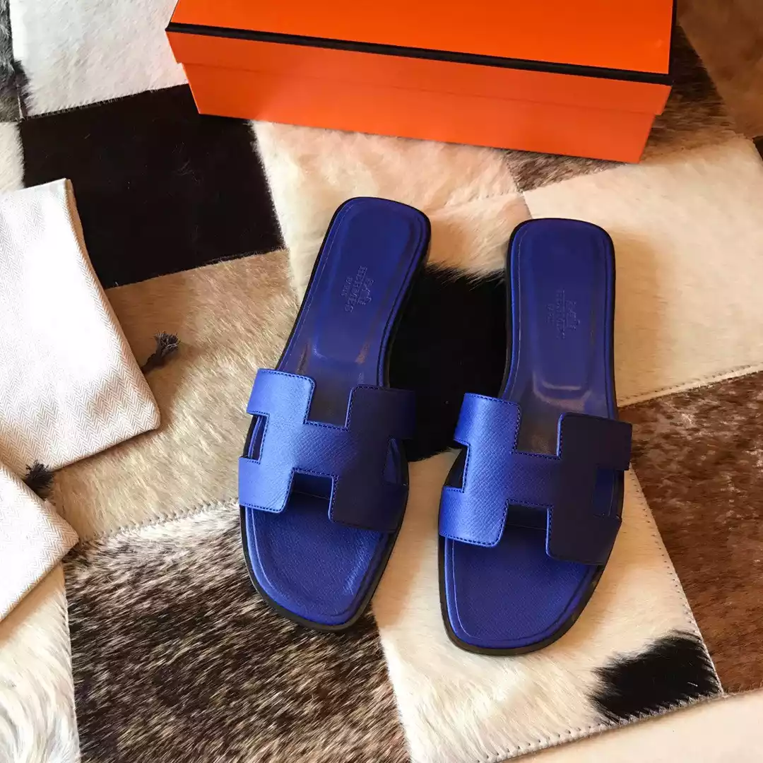 HERMES ORAN SLIDE SANDALS IN BLUE ELECTRIC EPSOM CALFSKIN – HMSD073