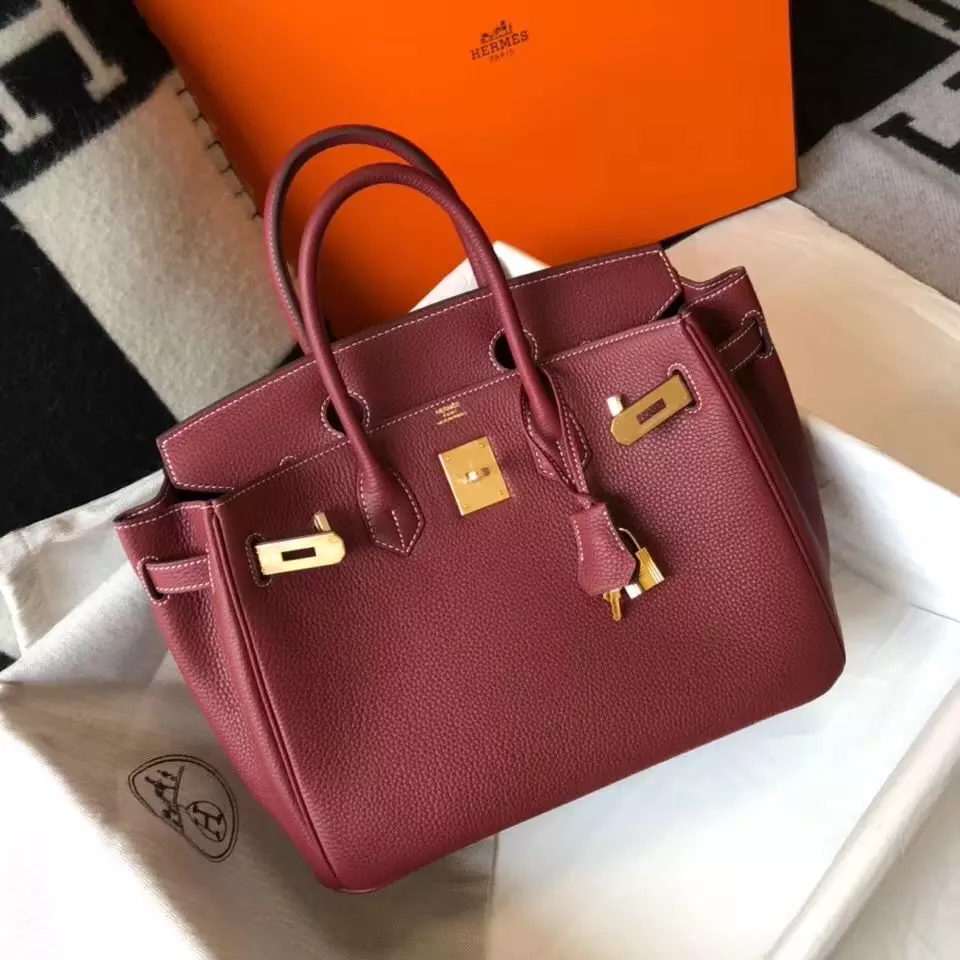 Hermes Birkin 30cm Bag In Bordeaux Clemence Leather GHW – HW032