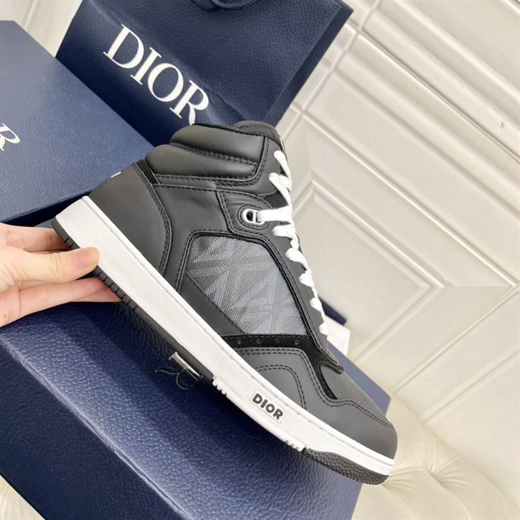 DIOR B27 HIGH-TOP SNEAKER BLACK SMOOTH CALFSKIN AND CD DIAMOND CANVAS – DO142