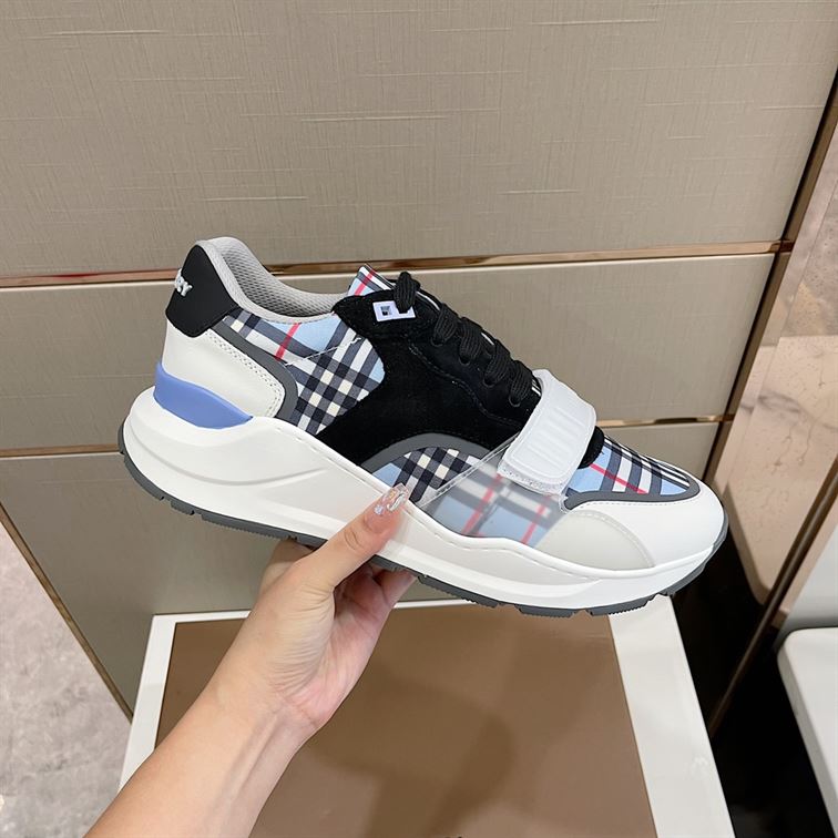 BURBERRY CHECK NYLON, LEATHER AND SUEDE SNEAKERS – BBR031