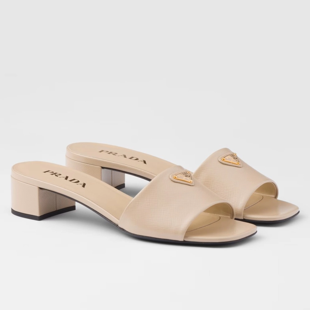 PRADA HEELED SANDALS 35MM IN BEIGE SAFFIANO LEATHER – PSD030