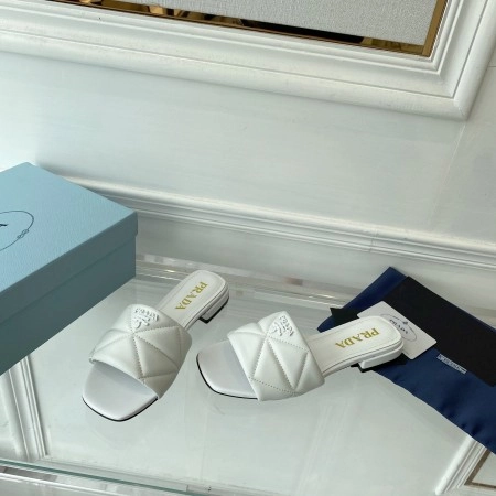 PRADA WOMEN’S SLIDES SANDALS IN WHITE NAPPA LEATHER – PSD077