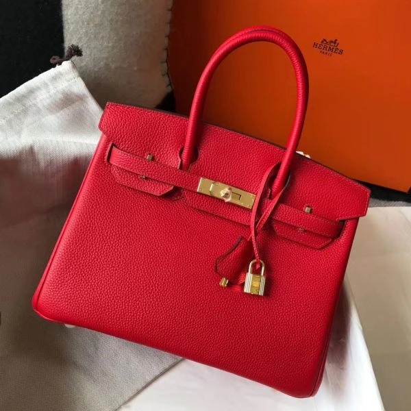 Hermes Birkin 30cm Bag In Red Clemence Leather GHW – HW023