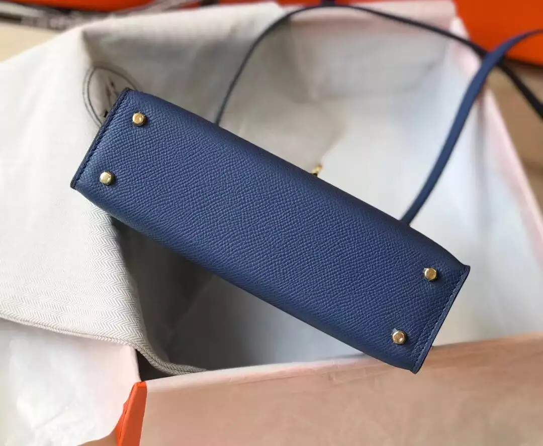 Hermes Kelly Mini II Bag In Blue Agate Epsom Leather GHW – HW121