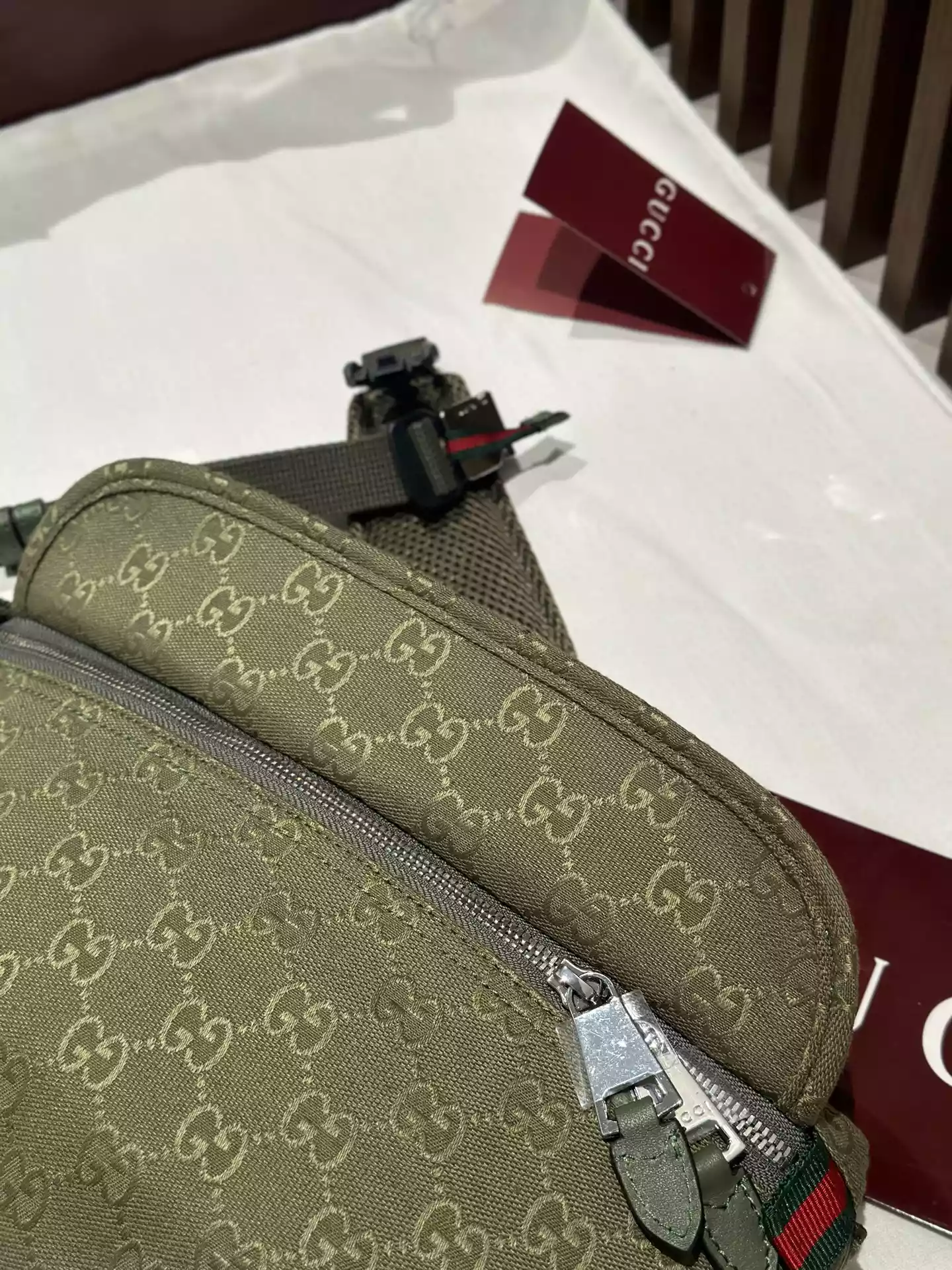 Large belt bag with print in Beige GG Canvas – BG066