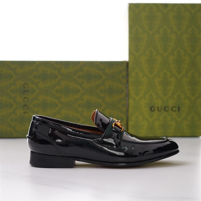 GUCCI BRIXTON WEB LOAFER IN LEATHER WITH HORSEBIT – GL012