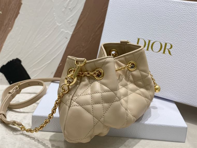 DIOR SMALL DIOR AMMI BAG BEIGE SUPPLE MACROCANNAGE LAMBSKIN – DOB048