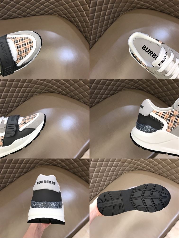 BURBERRY CHECK, SUEDE AND LEATHER SNEAKERS – BBR010
