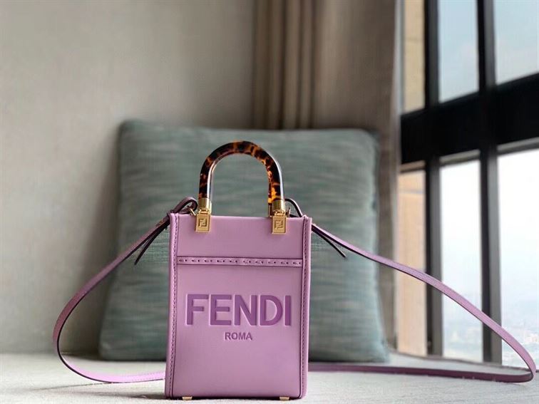 FENDI MINI SUNSHINE SHOPPER LILAC LEATHER MINI BAG – F014