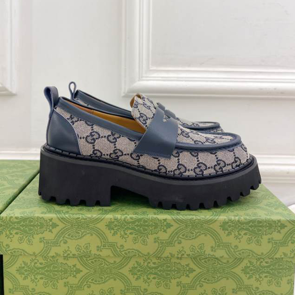 Gucci Jordaan Blue Embroidered Leather Loafer – GL078