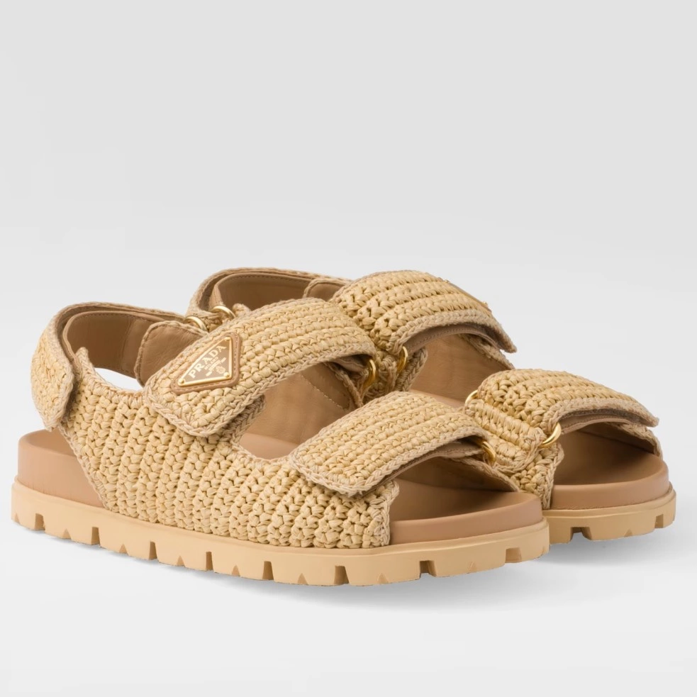 PRADA WOMEN’S CROCHET SANDALS IN NATURAL RAFFIA – PSD026
