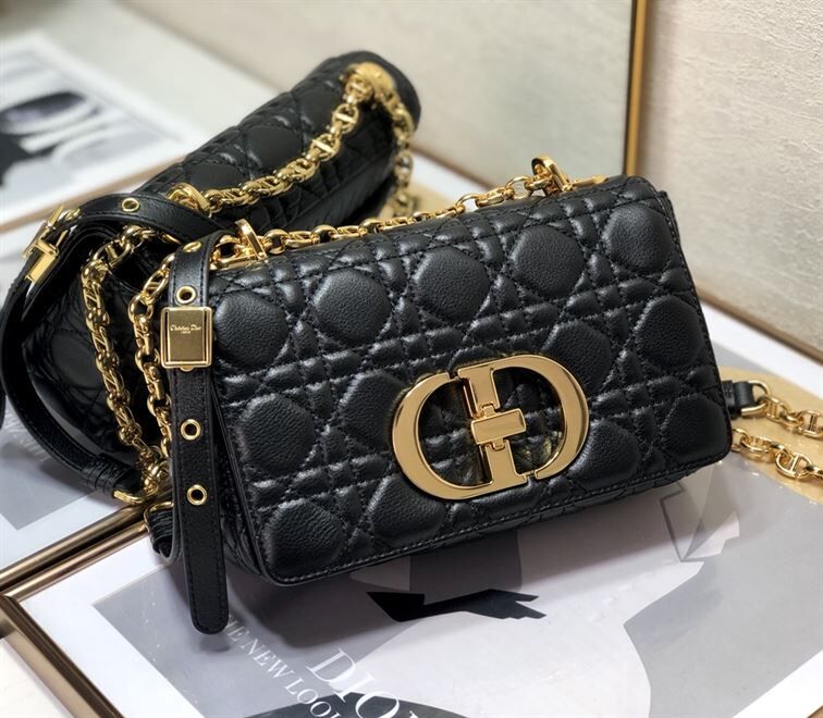 DIOR MEDIUM DIOR CARO BAG BLACK SUPPLE CANNAGE CALFSKIN – DOB013