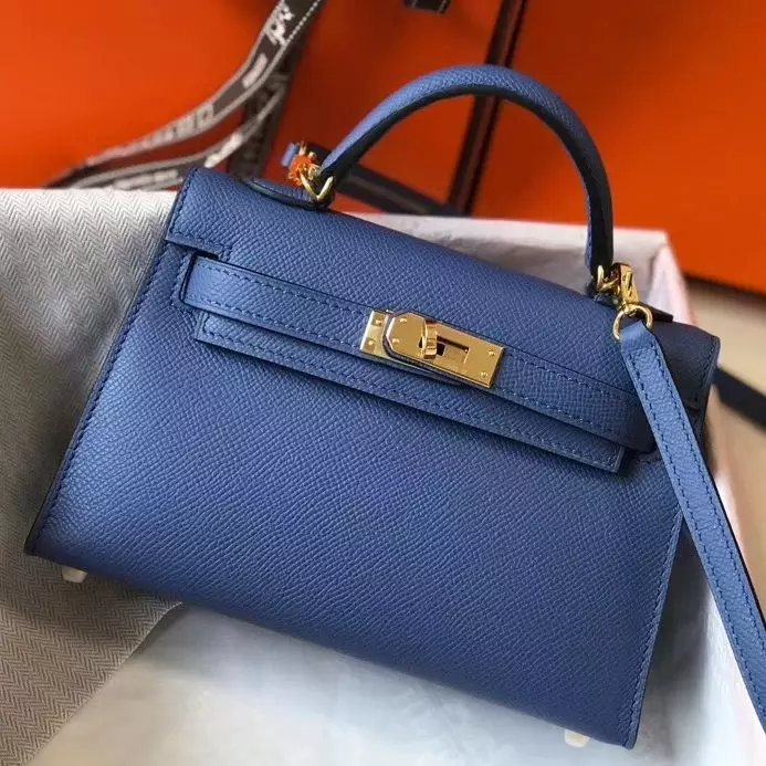 Hermes Kelly Mini II Bag In Blue Agate Epsom Leather GHW – HW121