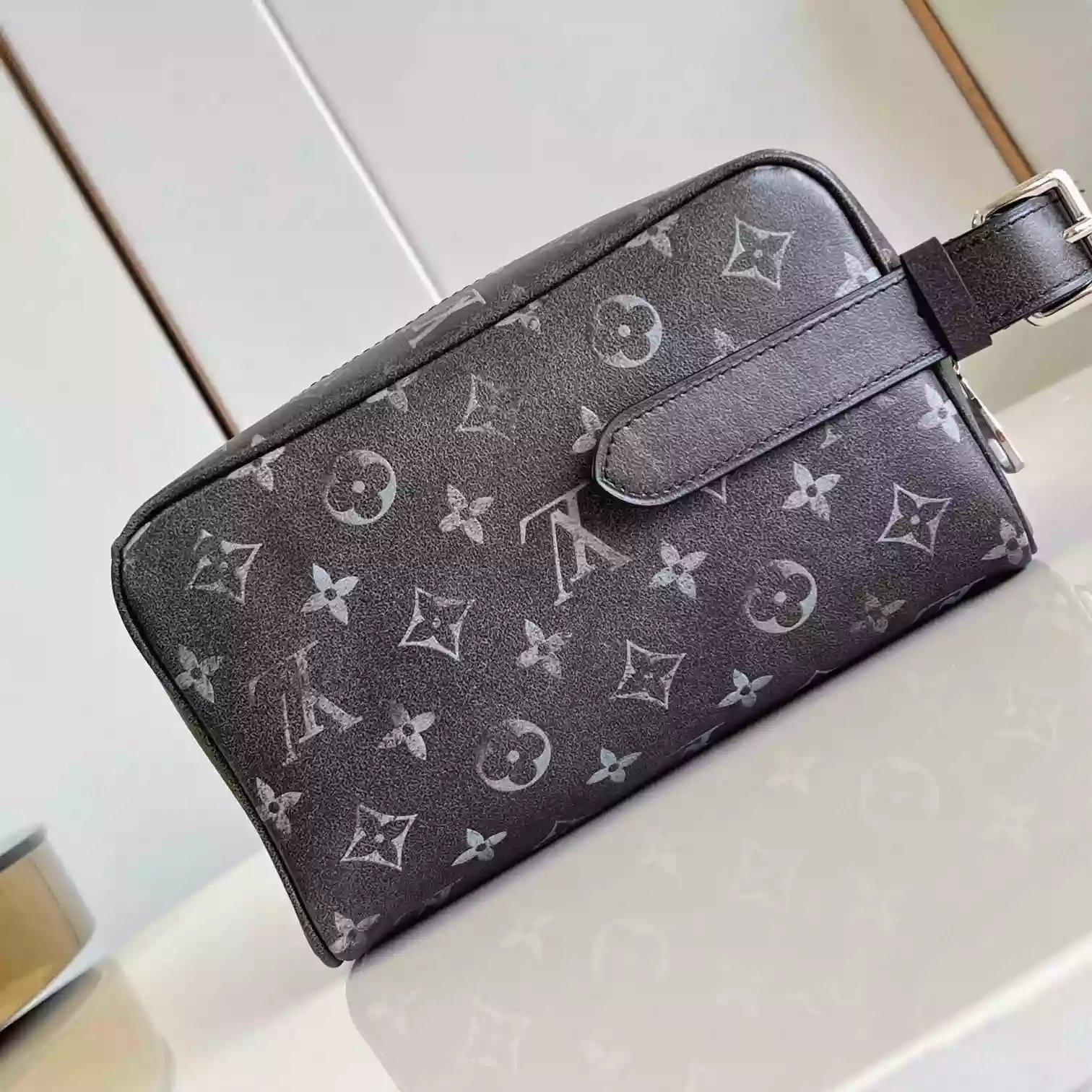 LOCKER DOPP KIT BLACK BRUSHED MONOGRAM COWHIDE LEATHER M11670 – LW399