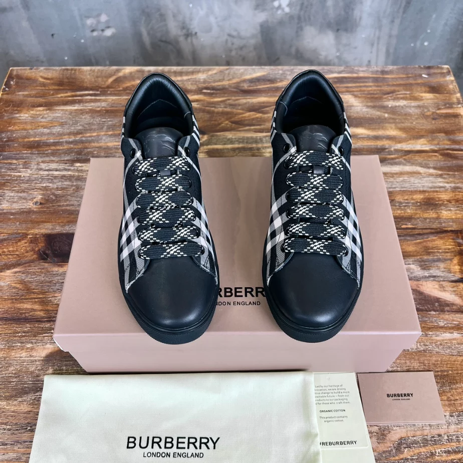 BURBERRY CHECK AND LEATHER SNEAKERS – BBR073