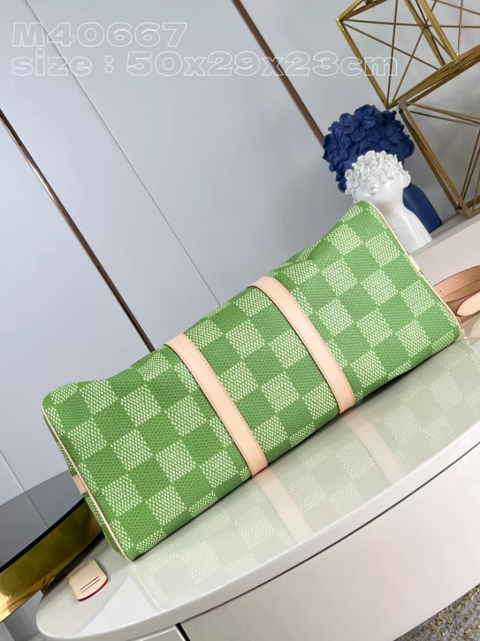 KEEPALL BANDOULIERE 50 BAG GREEN DAMIER GOLF COATED CANVAS M40667 – LW372