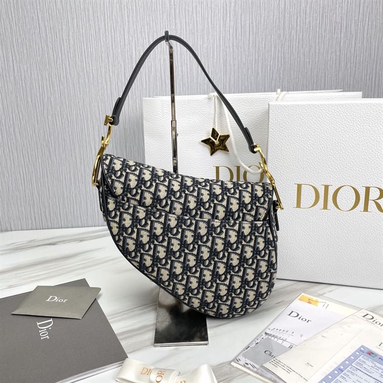 DIOR SADDLE BAG WITH STRAP BLUE DIOR OBLIQUE JACQUARD – DOB032