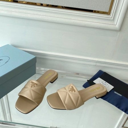 PRADA WOMEN’S SLIDES SANDALS IN BEIGE NAPPA LEATHER – PSD076