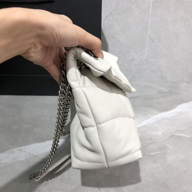 YSL SMALL PUFFER IN QUILTED NAPPA WHITE LEATHER – YB069