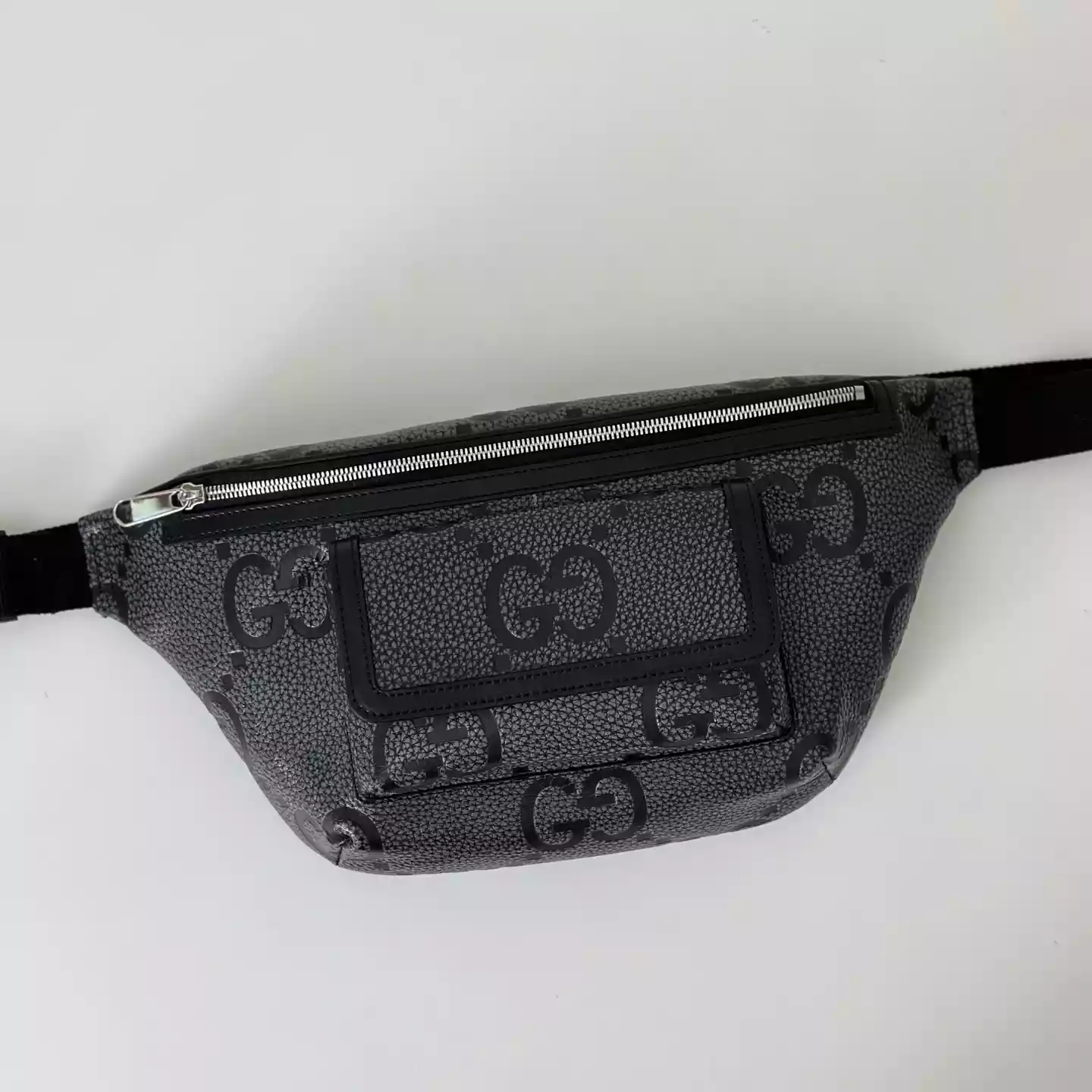 GG jumbo large belt bag in grey and black GG leather – BG078