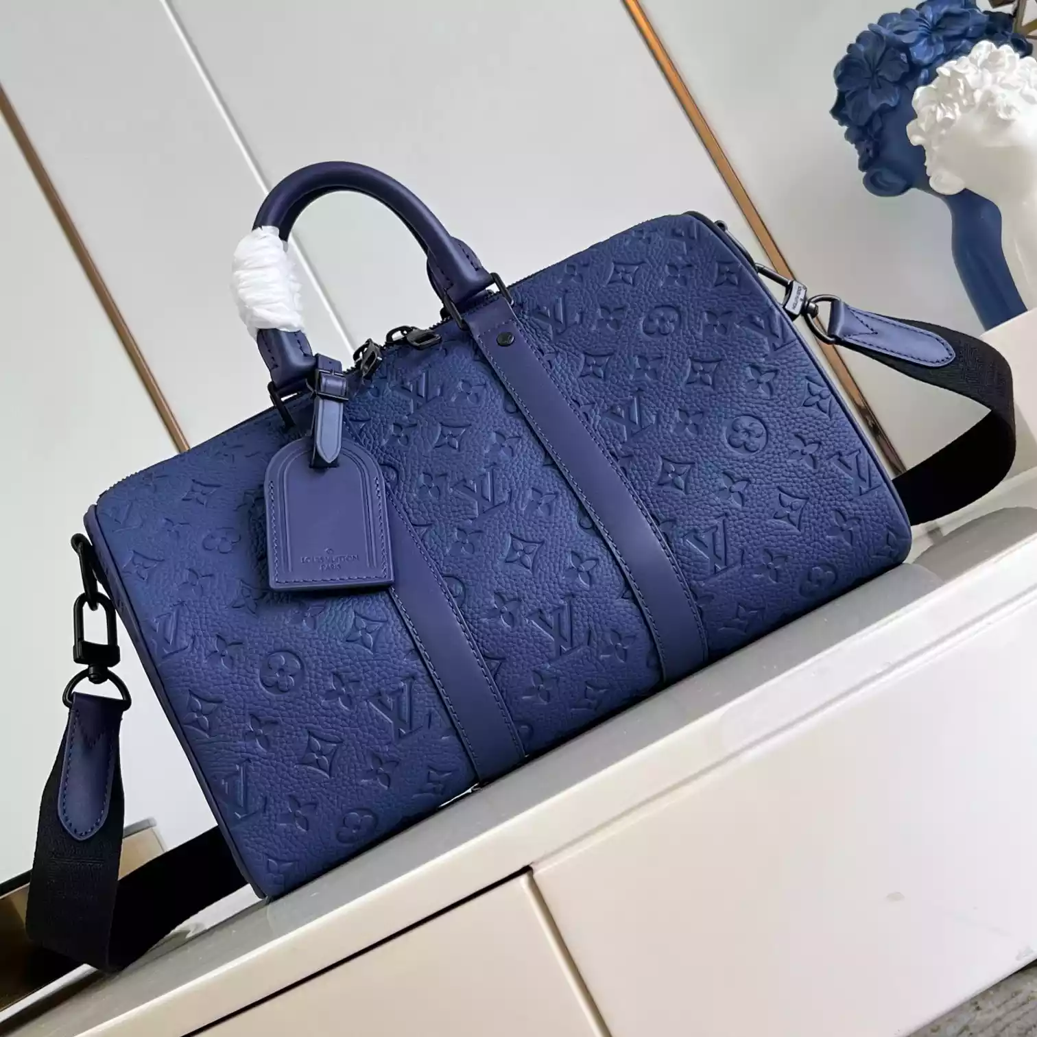 KEEPALL BANDOULIERE 35 BLUE MONOGRAM TAURILLON LEATHER M11691 – LW434