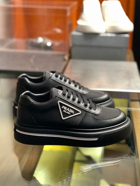 PRADA MACRO RE-NYLON AND BRUSHED LEATHER SNEAKERS – PRS055