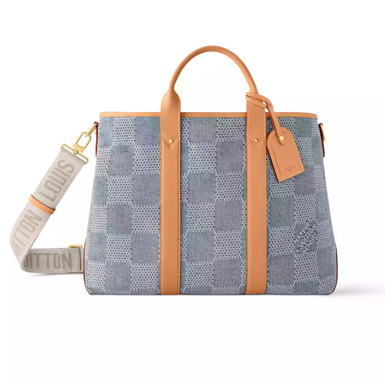 WEEKEND TOTE BLUE DAMIER DENIM 3D COTTON CANVAS N40702 – LW442