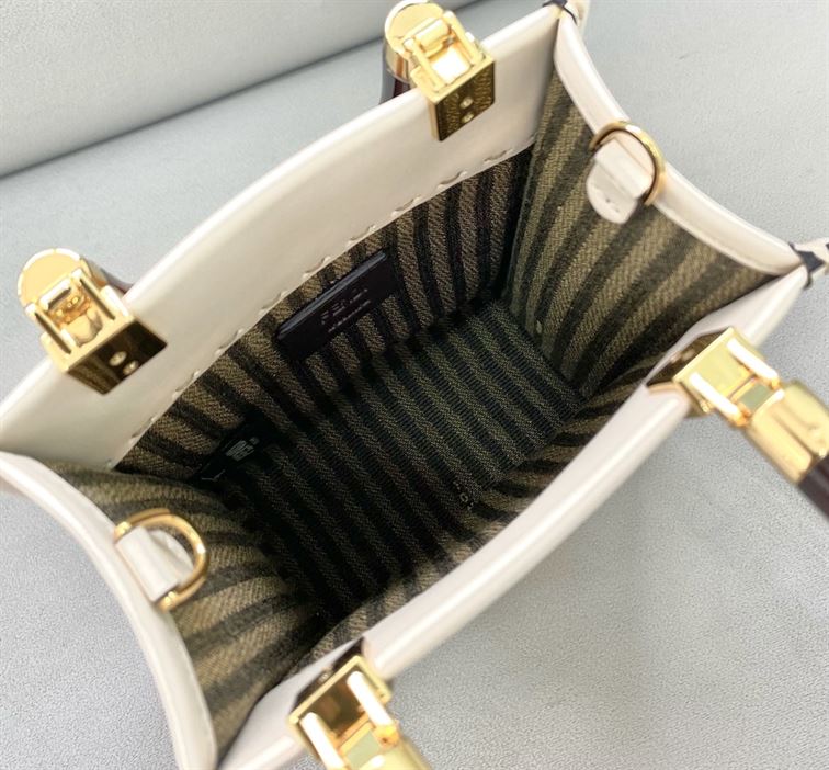 FENDI MINI SUNSHINE SHOPPER WHITE LEATHER MINI BAG – F012