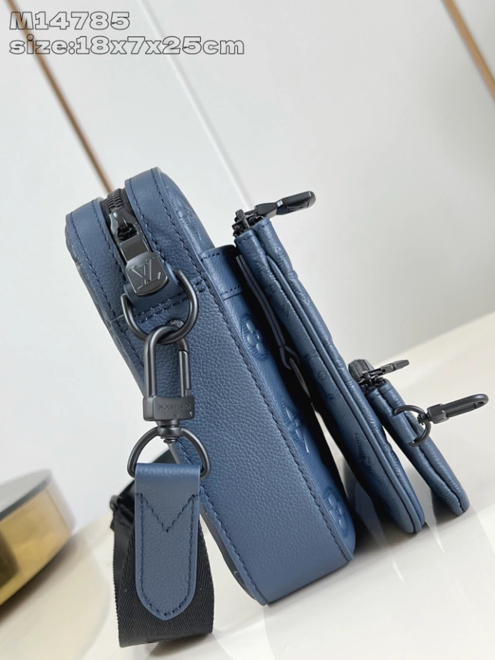 TRIO MESSENGER BAG NAVY BLUE MONOGRAM SHADOW M14785 – LW265