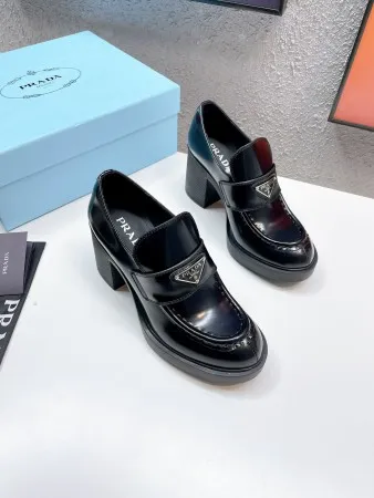 Prada Chocolate High-heeled Loafers In Black Brushed Leather – PRL001