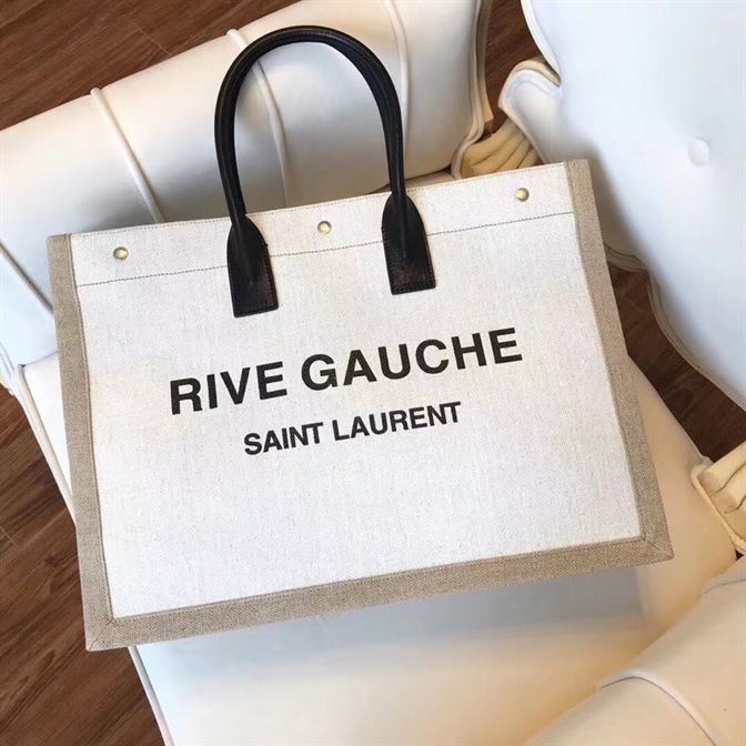 YSL RIVE GAUCHE CANVAS TOTE WHITE BEIGE BAG – YB026